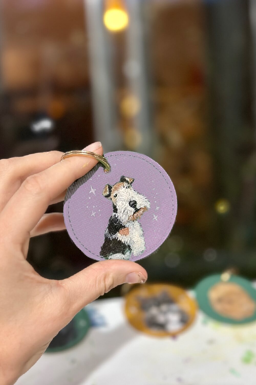 Pet Portrait Hand Painted Key Ring, custom made