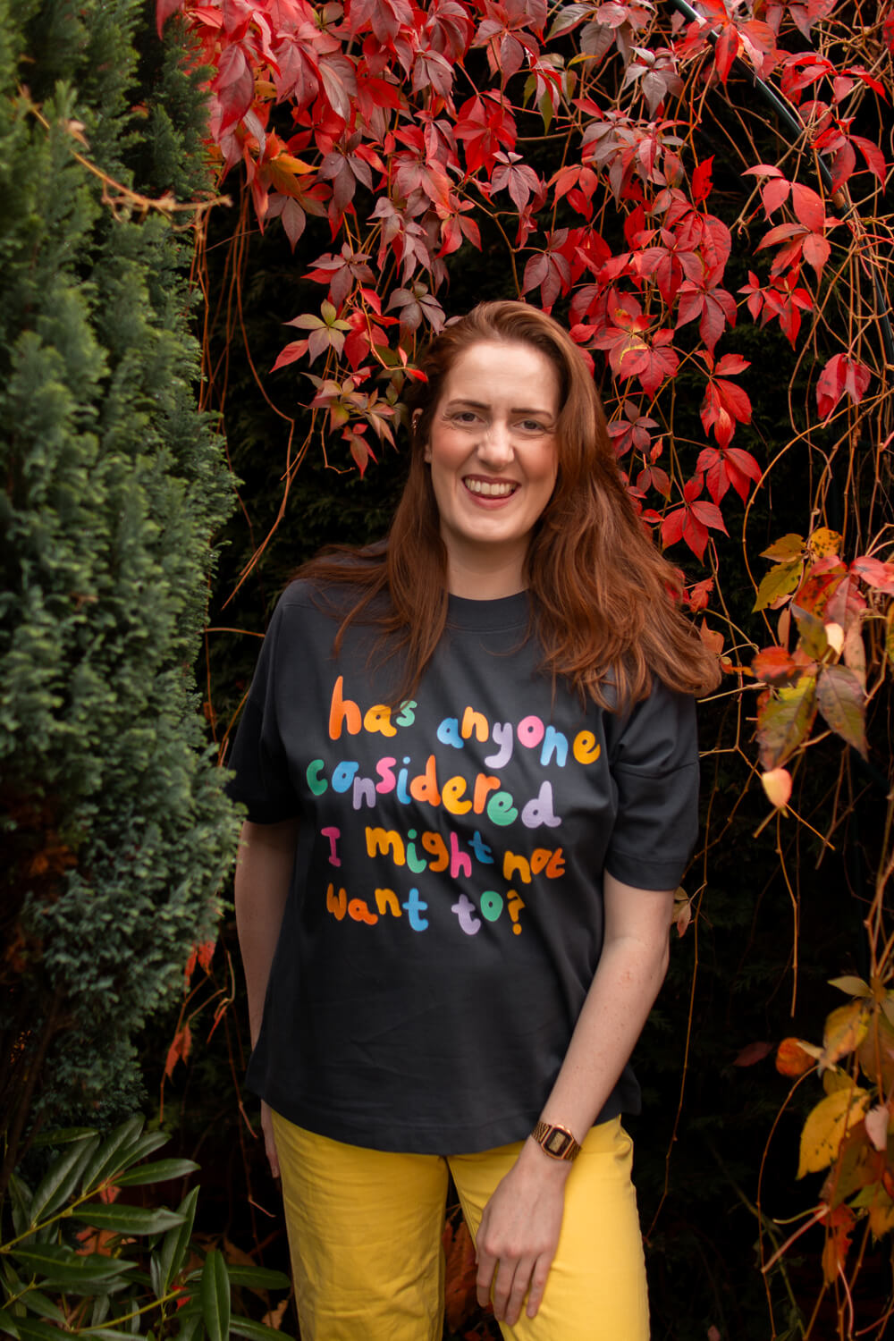 Eco-printed Has anyone considered I might not want to? Oversized Charity Tee, with Maddy Lucy Dann, Worldwide Shipping