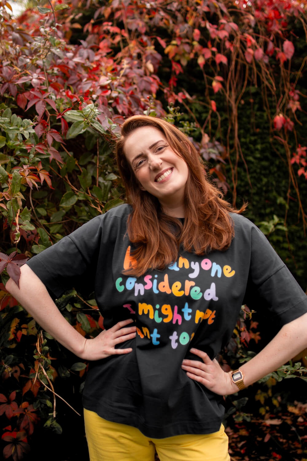 Eco-printed Has anyone considered I might not want to? Oversized Charity Tee, with Maddy Lucy Dann, Worldwide Shipping