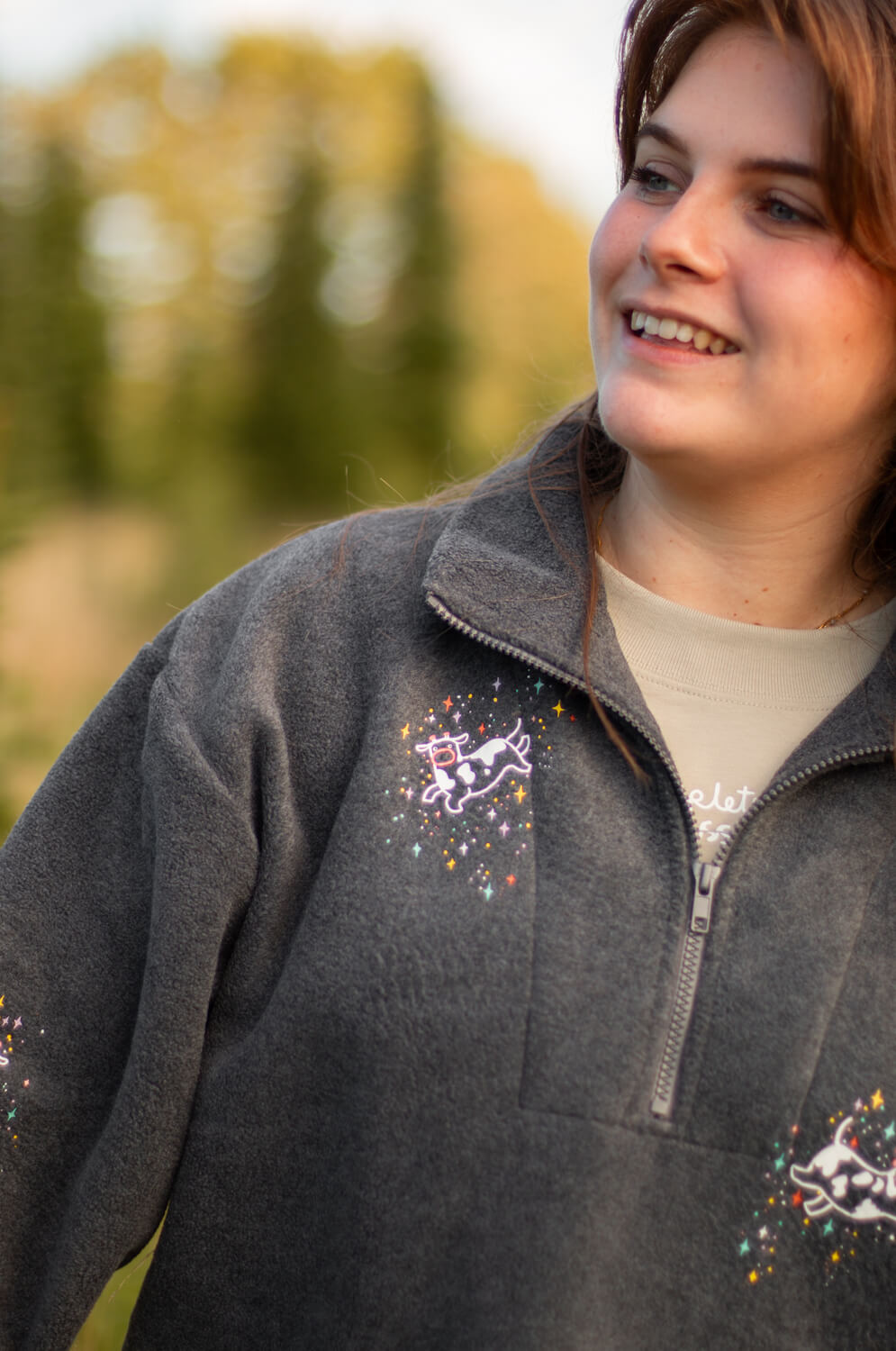 Floating cows 3/4 zip fleece