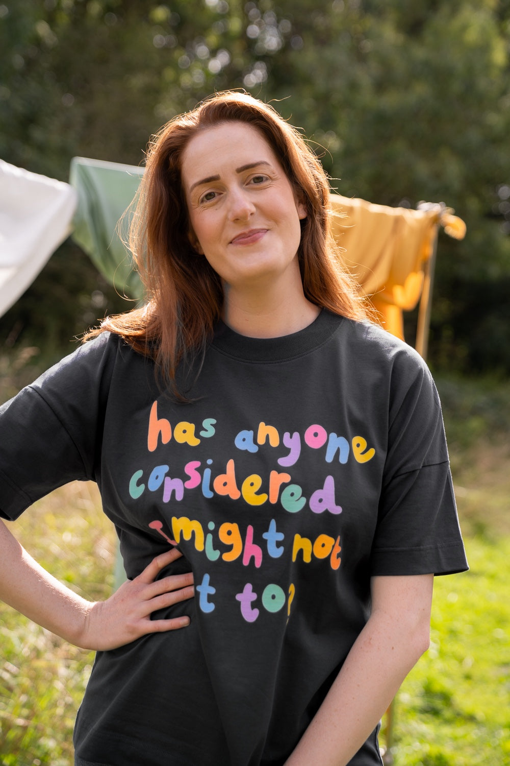 Eco-printed Has anyone considered I might not want to? Oversized Charity Tee, with Maddy Lucy Dann, Worldwide Shipping