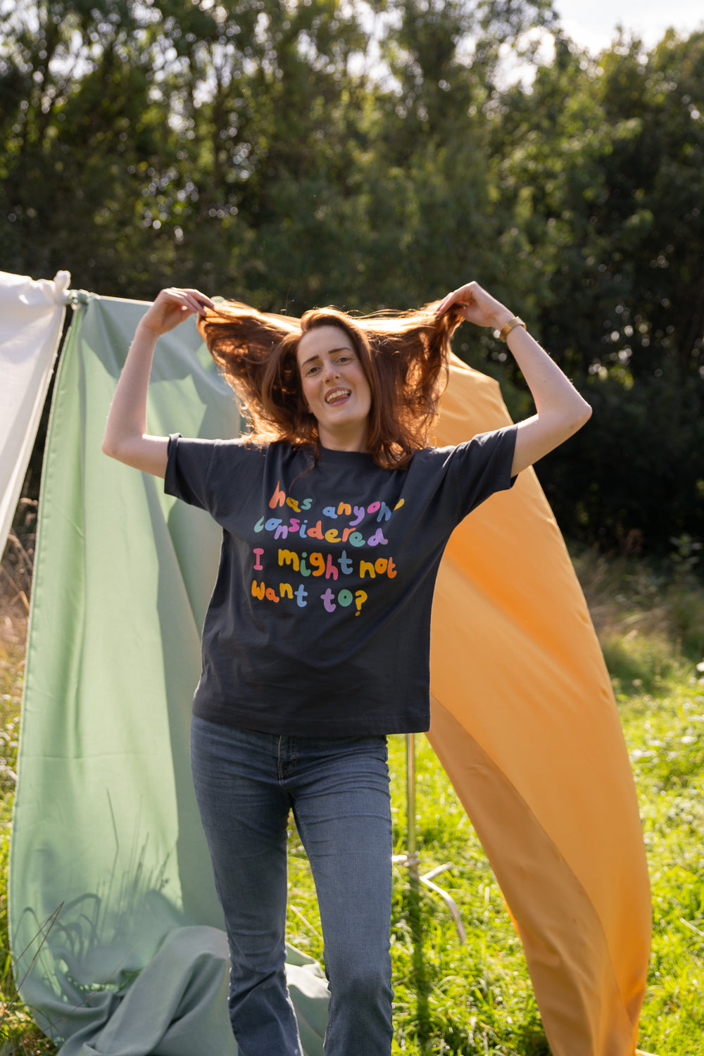 Eco-printed Has anyone considered I might not want to? Oversized Charity Tee, with Maddy Lucy Dann, Worldwide Shipping