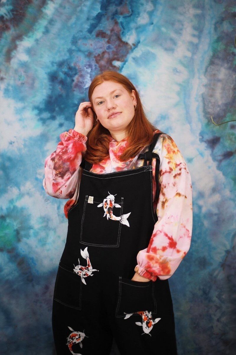 Custom painted Lucy and yak koi dungarees