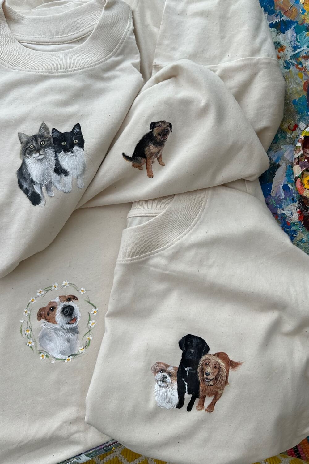 Custom Hand Painted Pet Portrait T-shirt UK only