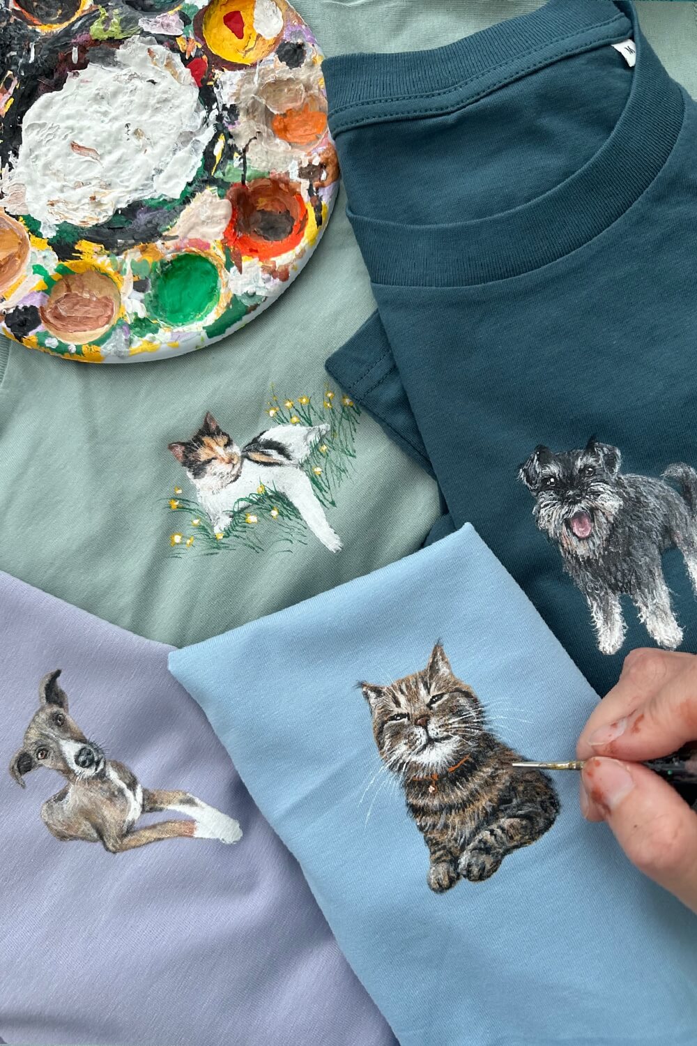 Custom Hand Painted Pet Portrait T-shirt UK only