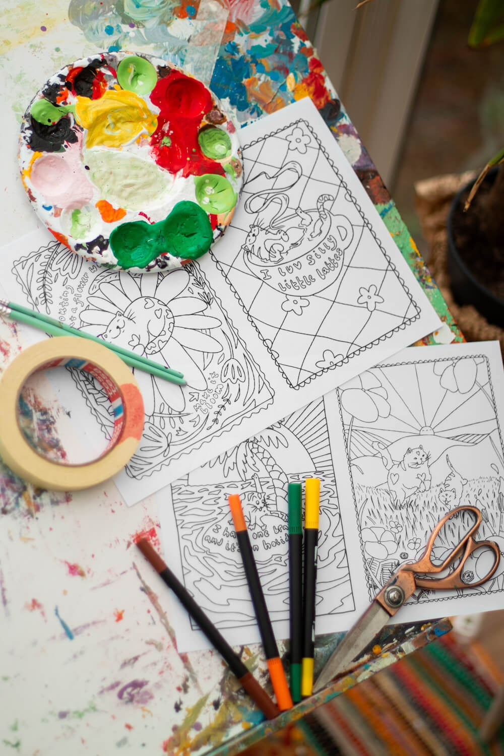 Pack of 4 Colouring sheets: Katie Budenberg Insomnia Collection, for Alzheimer’s Research UK