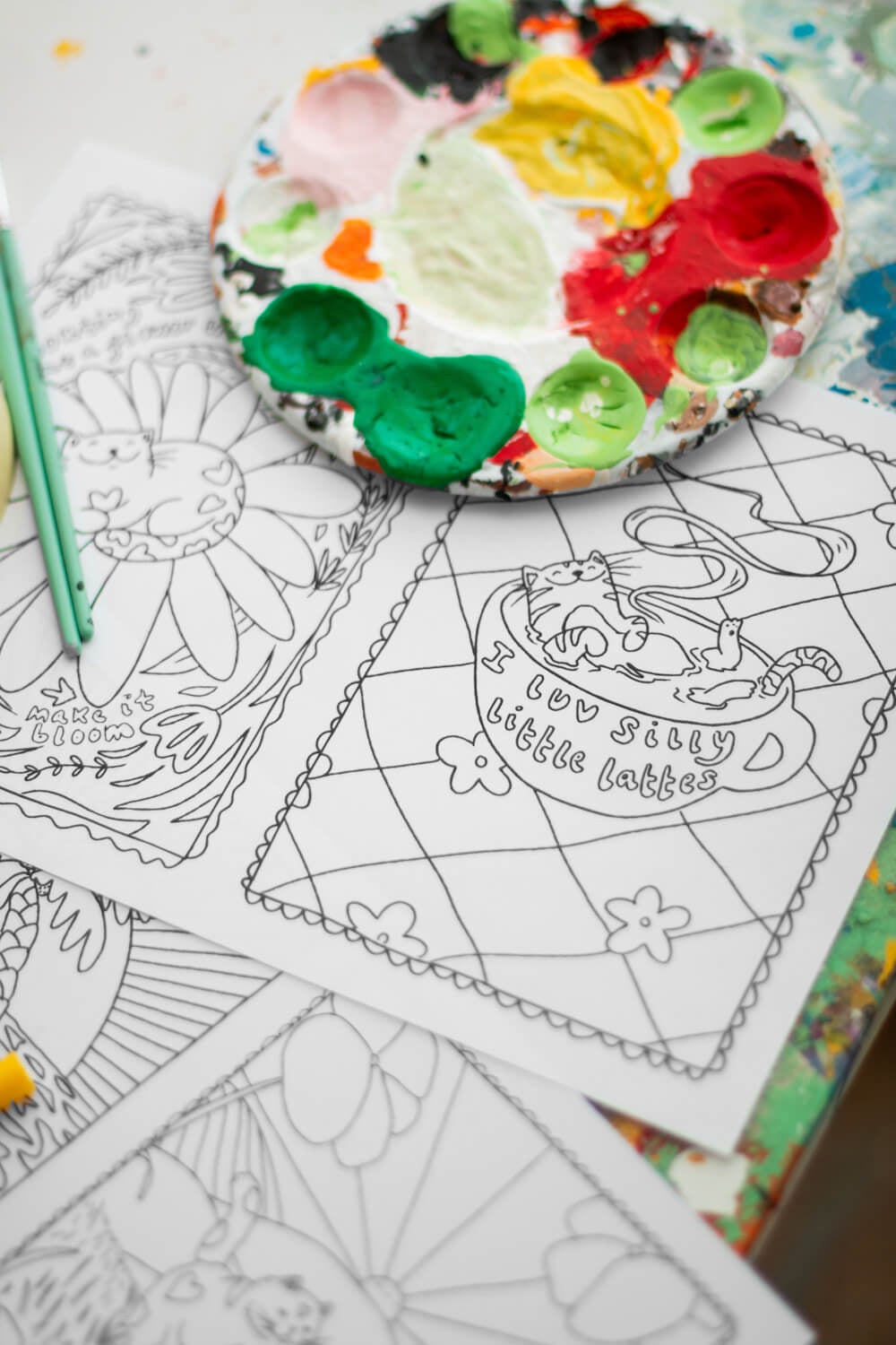 Pack of 4 Colouring sheets: Katie Budenberg Insomnia Collection, for Alzheimer’s Research UK