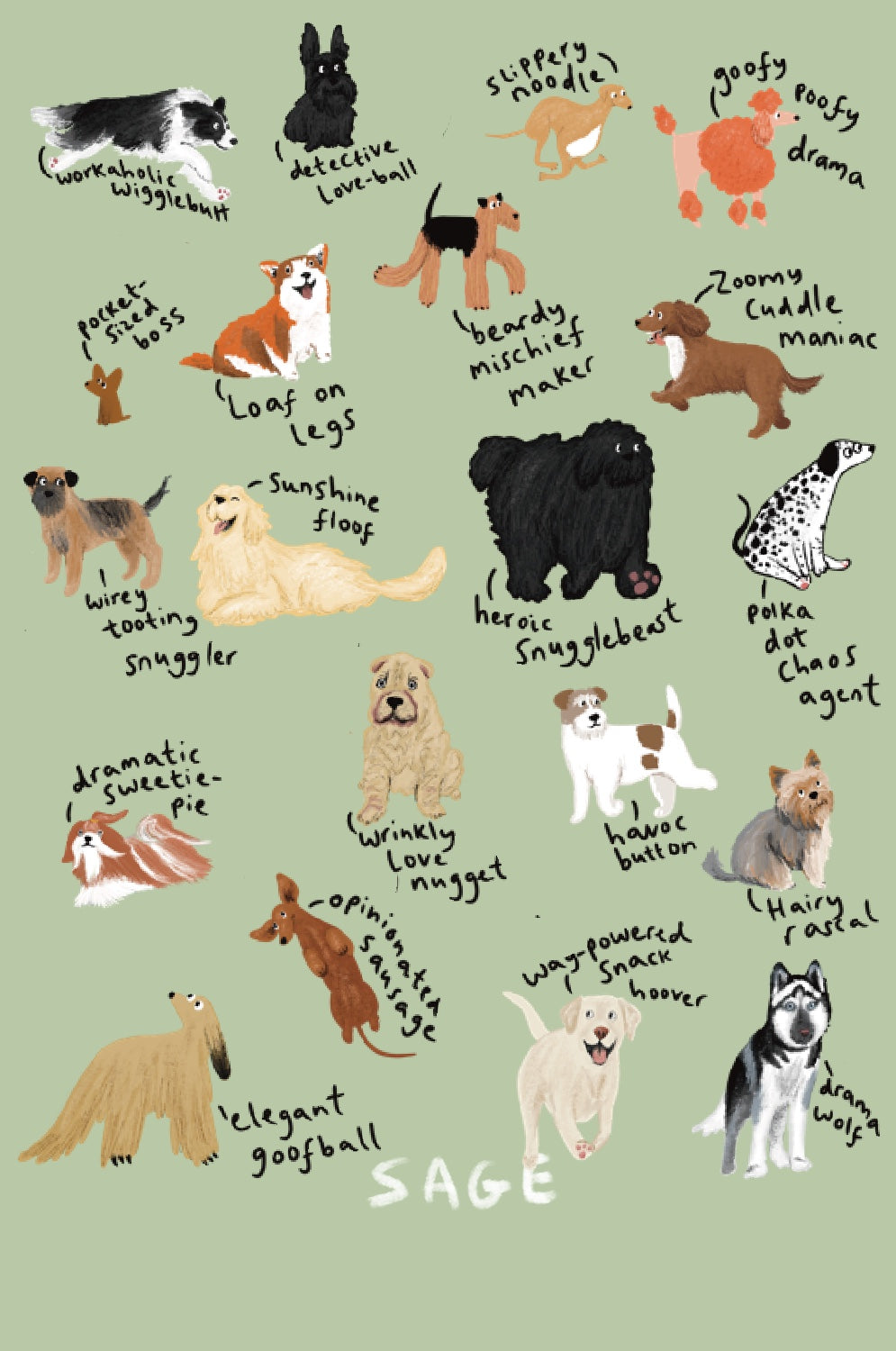 Dog Breeds T-shirt- quirky phrases edition