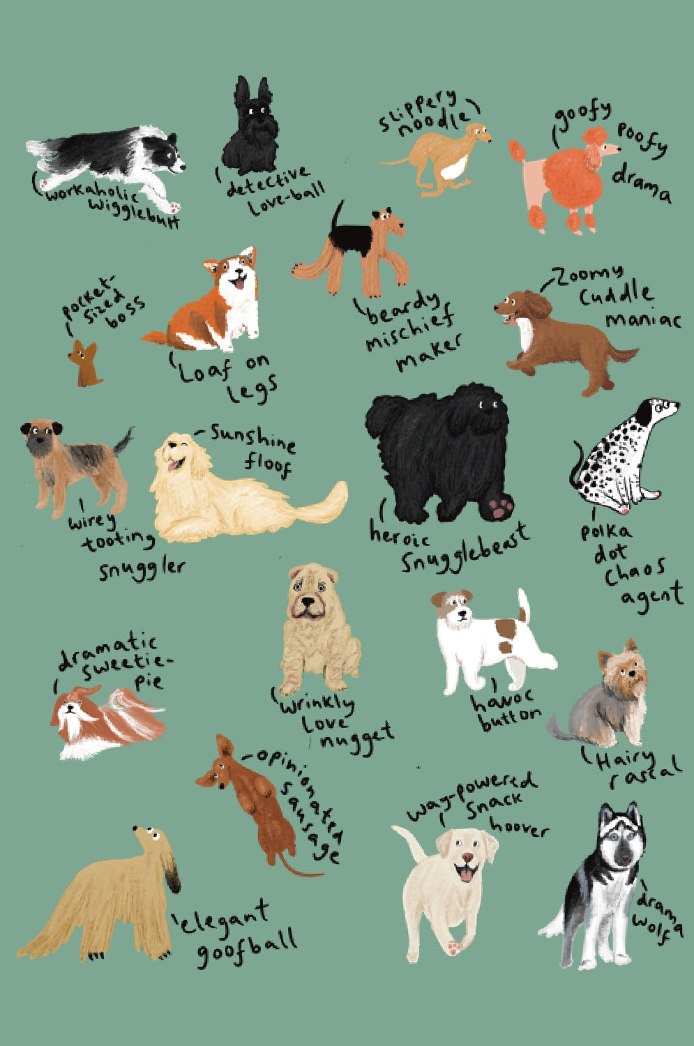 Dog Breeds Oversized Hoodie, quirky phrases edition
