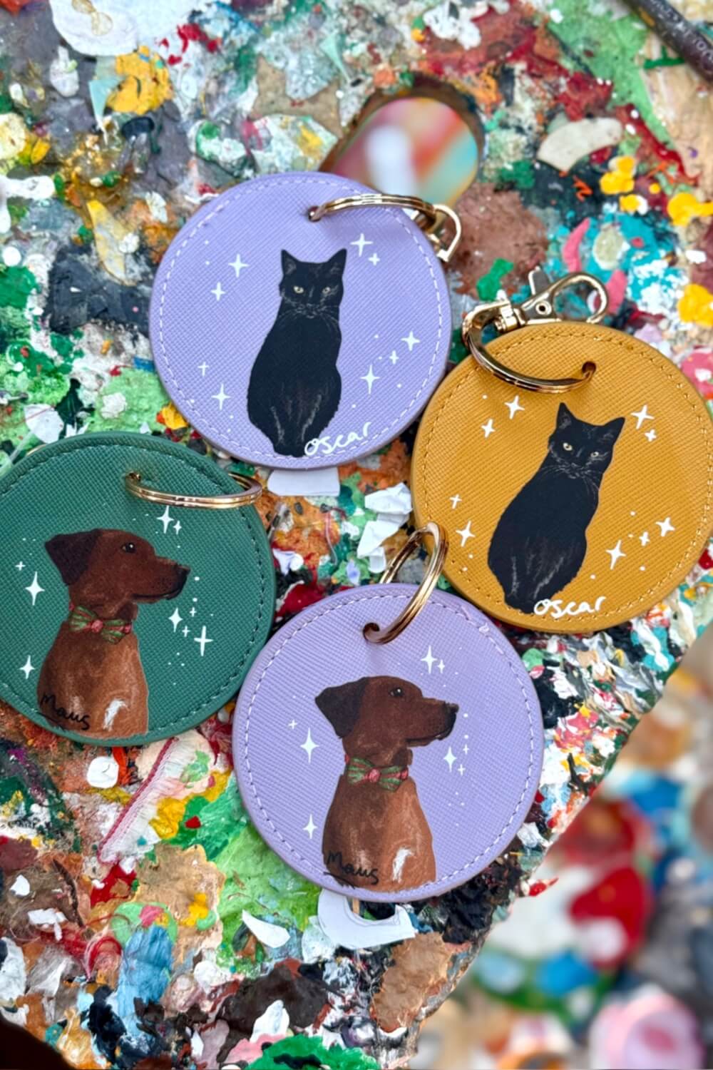 Bundle of 2 Custom Illustrated Pet Portrait Key Rings