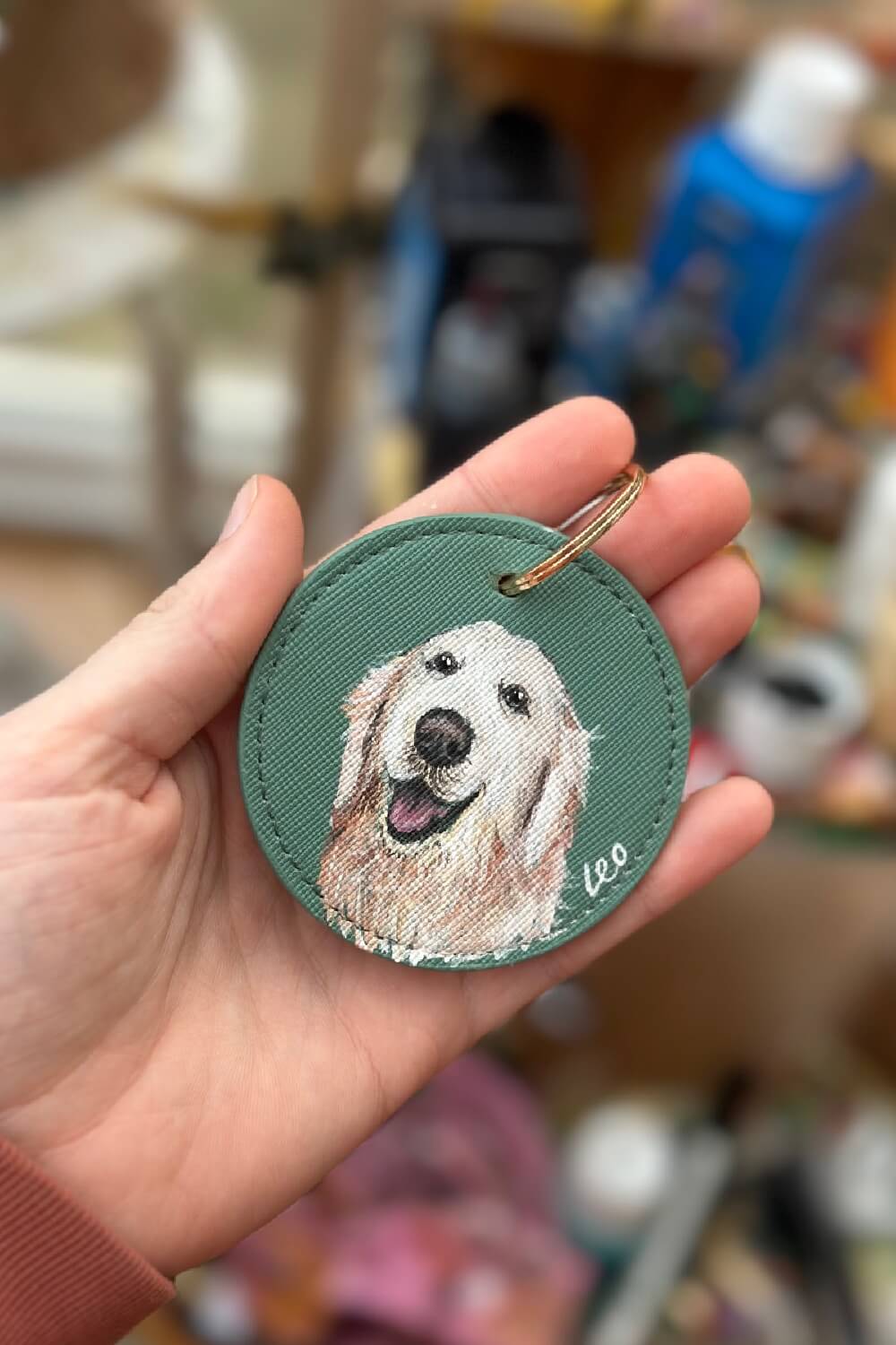 Pet Portrait Hand Painted Key Ring, custom made
