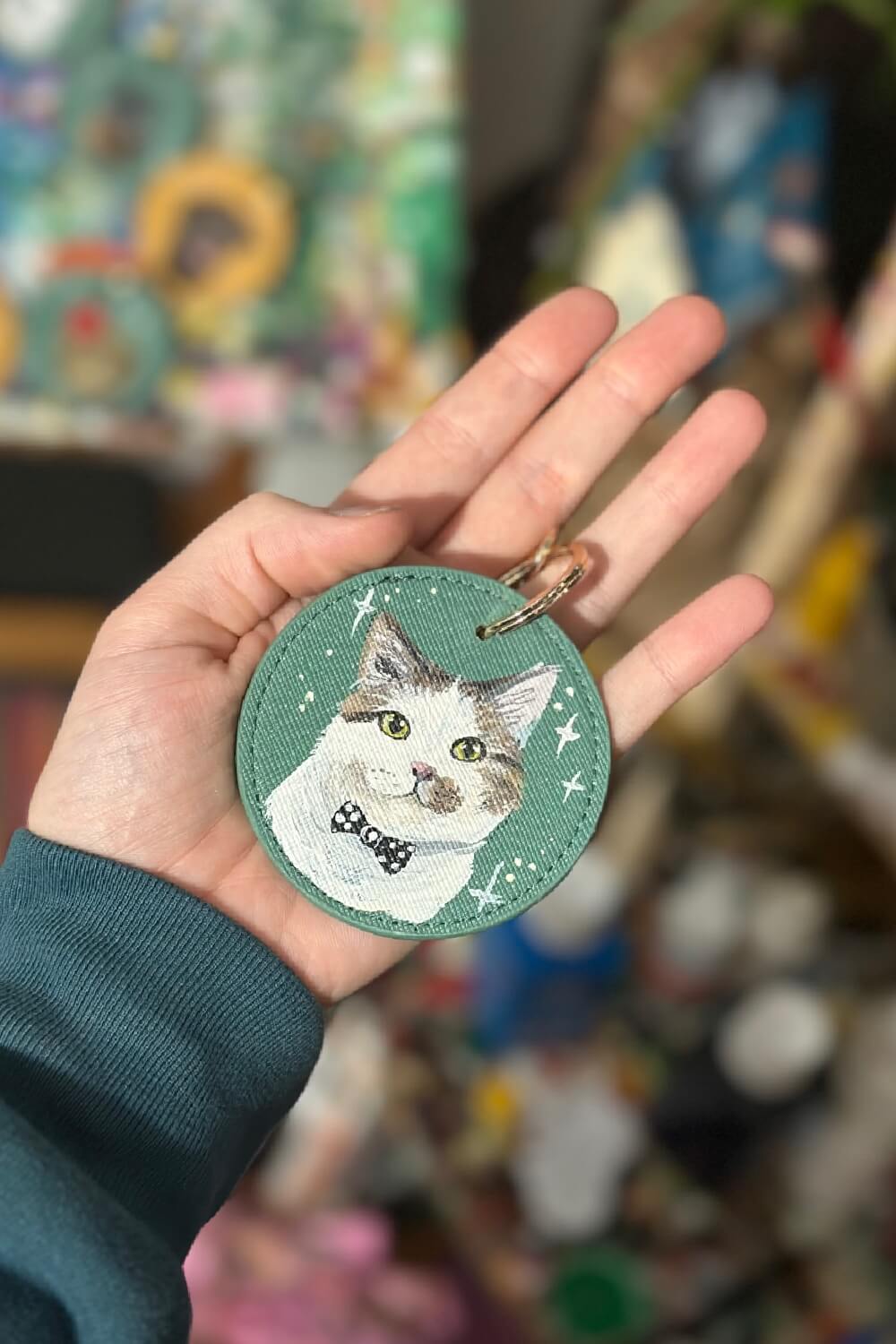 Pet Portrait Hand Painted Key Ring, custom made