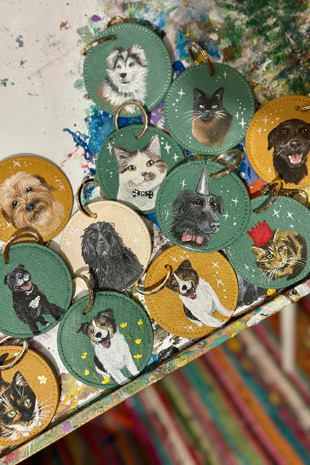 Pet Portrait Hand Painted Key Ring, custom made