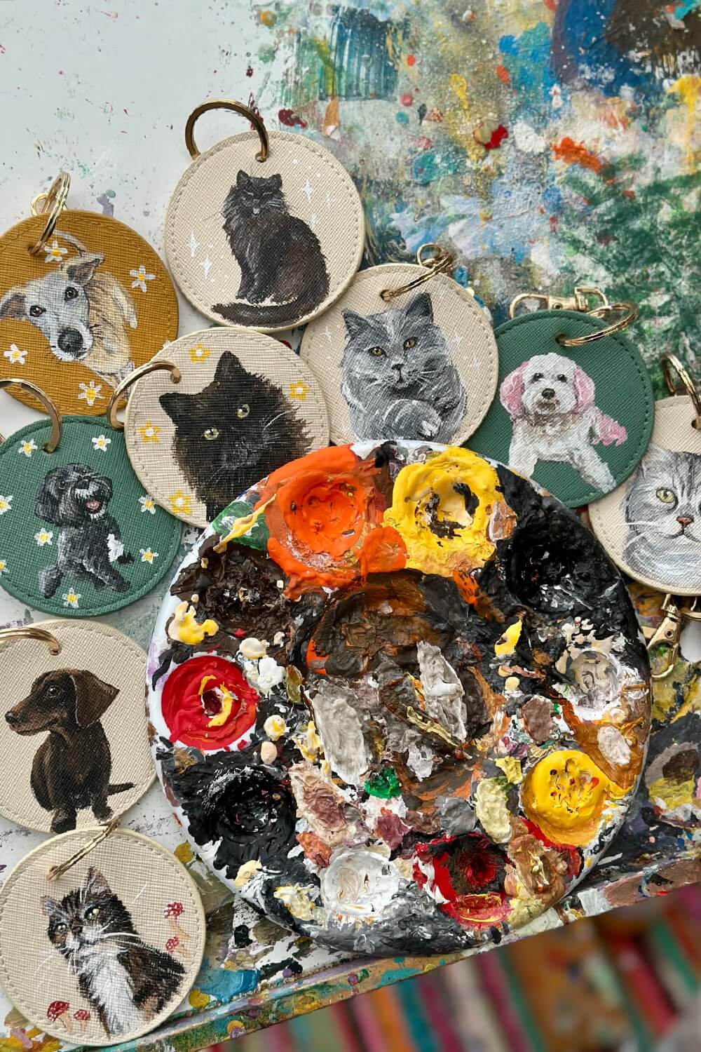 Pet Portrait Hand Painted Key Ring, custom made