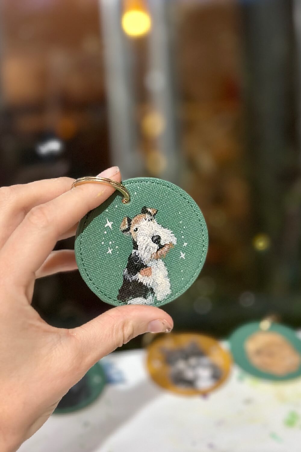Pet Portrait Hand Painted Key Ring, custom made
