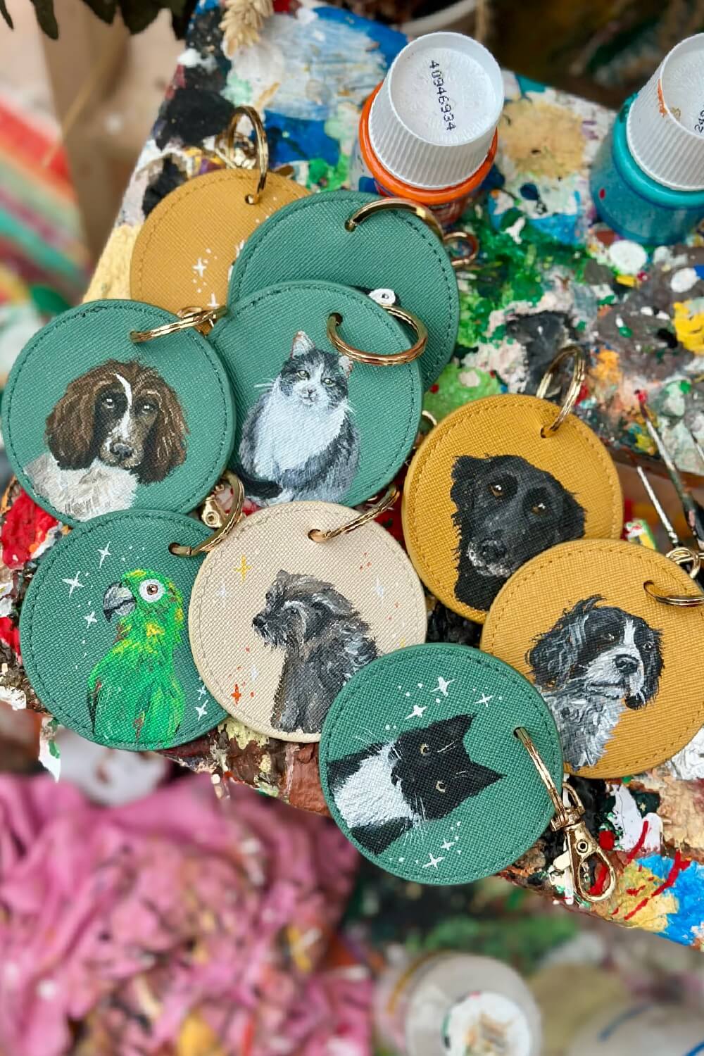 Pet Portrait Hand Painted Key Ring, custom made