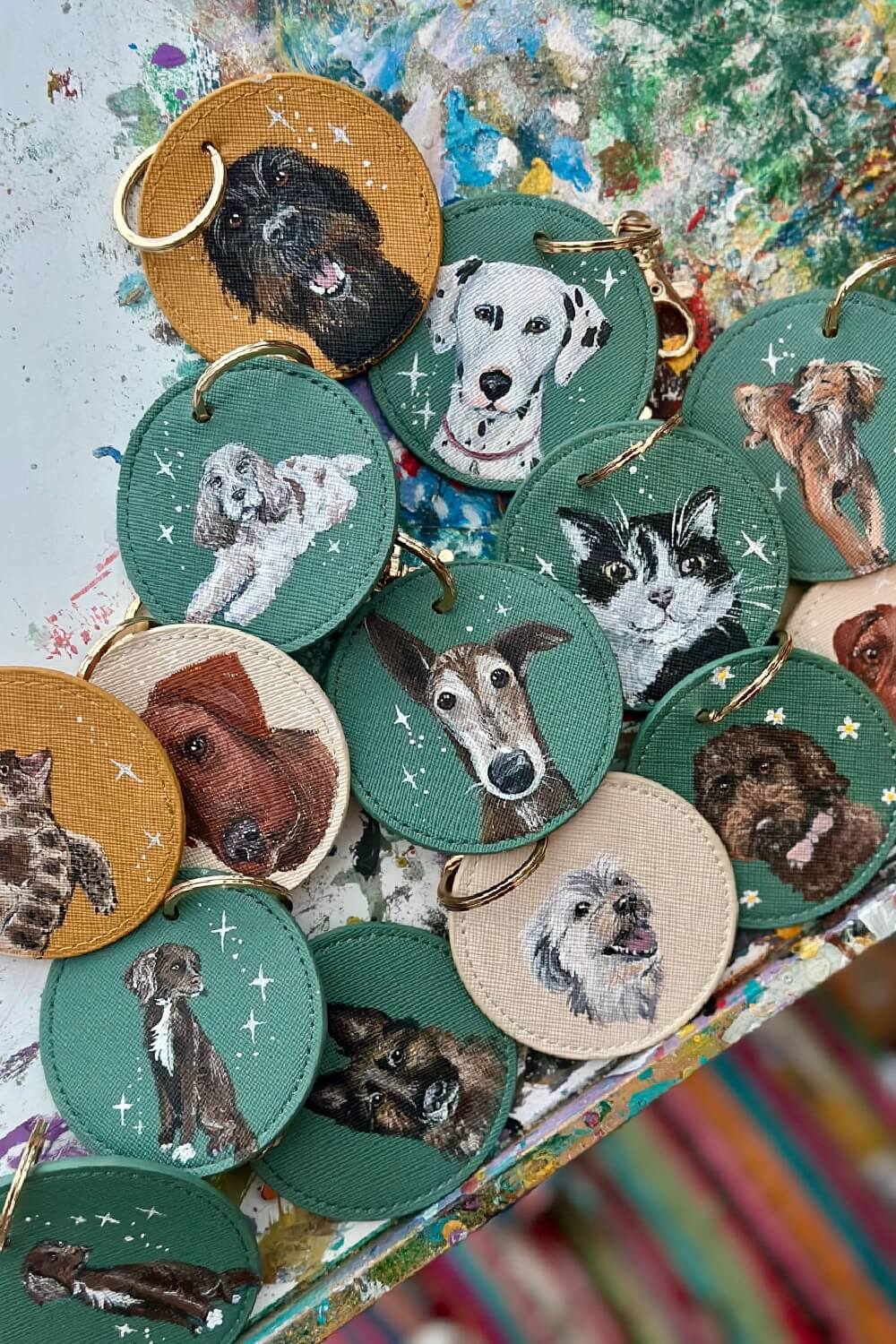 Pet Portrait Hand Painted Key Ring, custom made