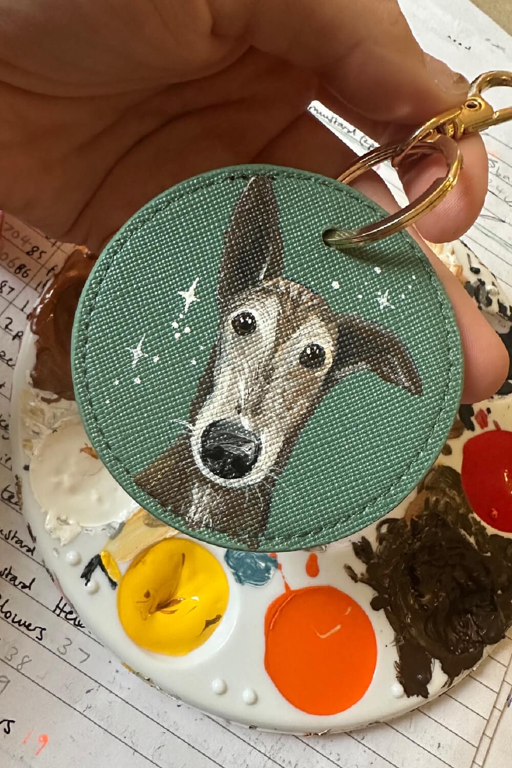 Pet Portrait Hand Painted Key Ring, custom made