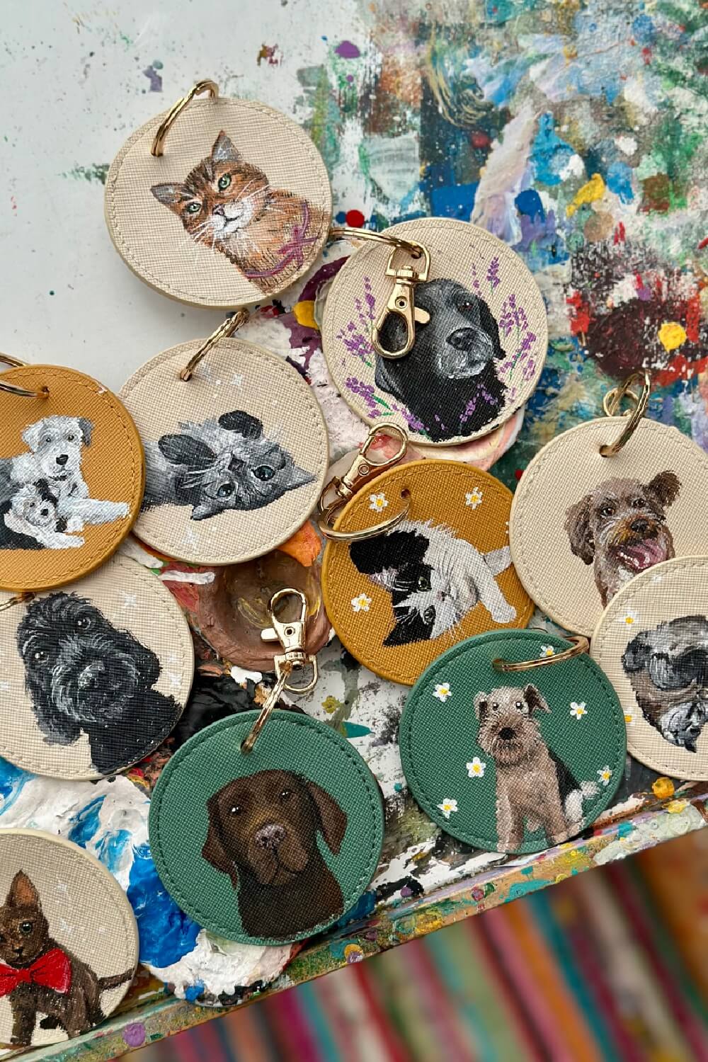 Pet Portrait Hand Painted Key Ring, custom made