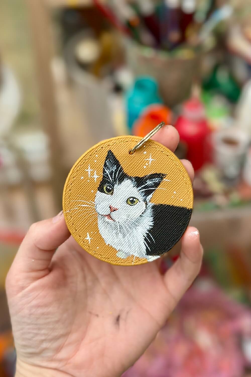 Pet Portrait Hand Painted Key Ring, custom made