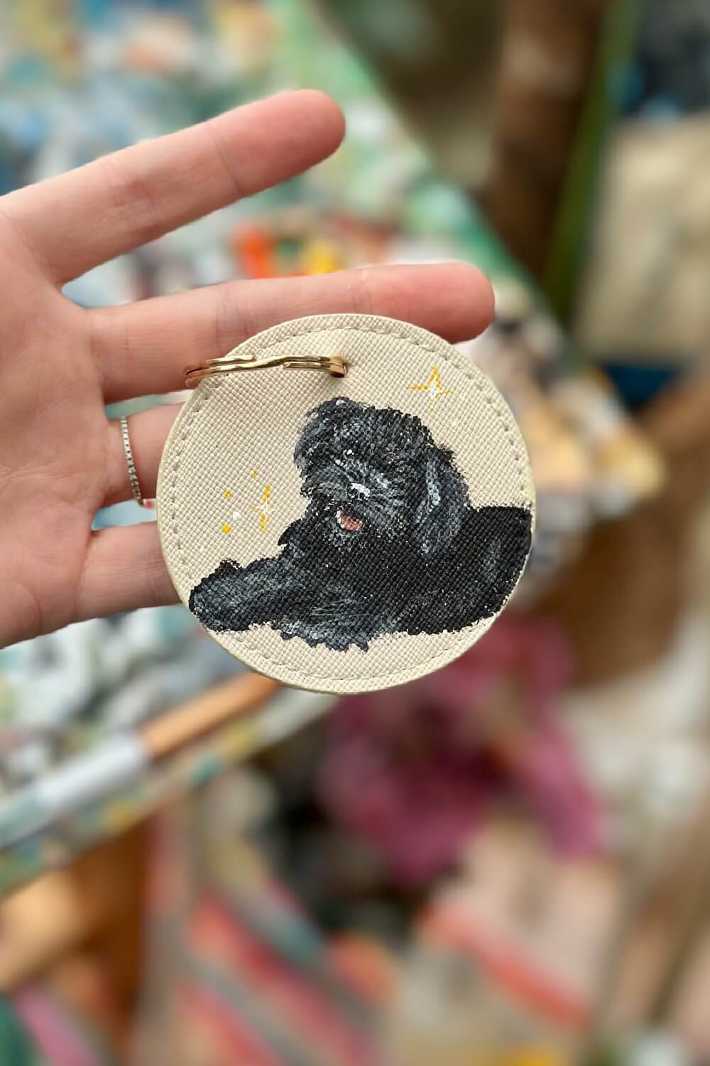 Pet Portrait Hand Painted Key Ring, custom made
