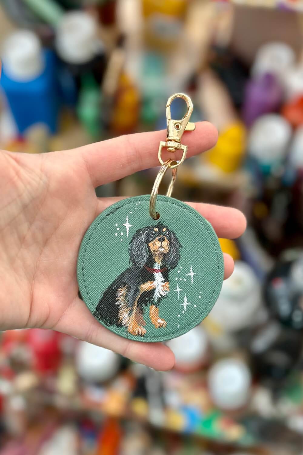 Pet Portrait Hand Painted Key Ring, custom made