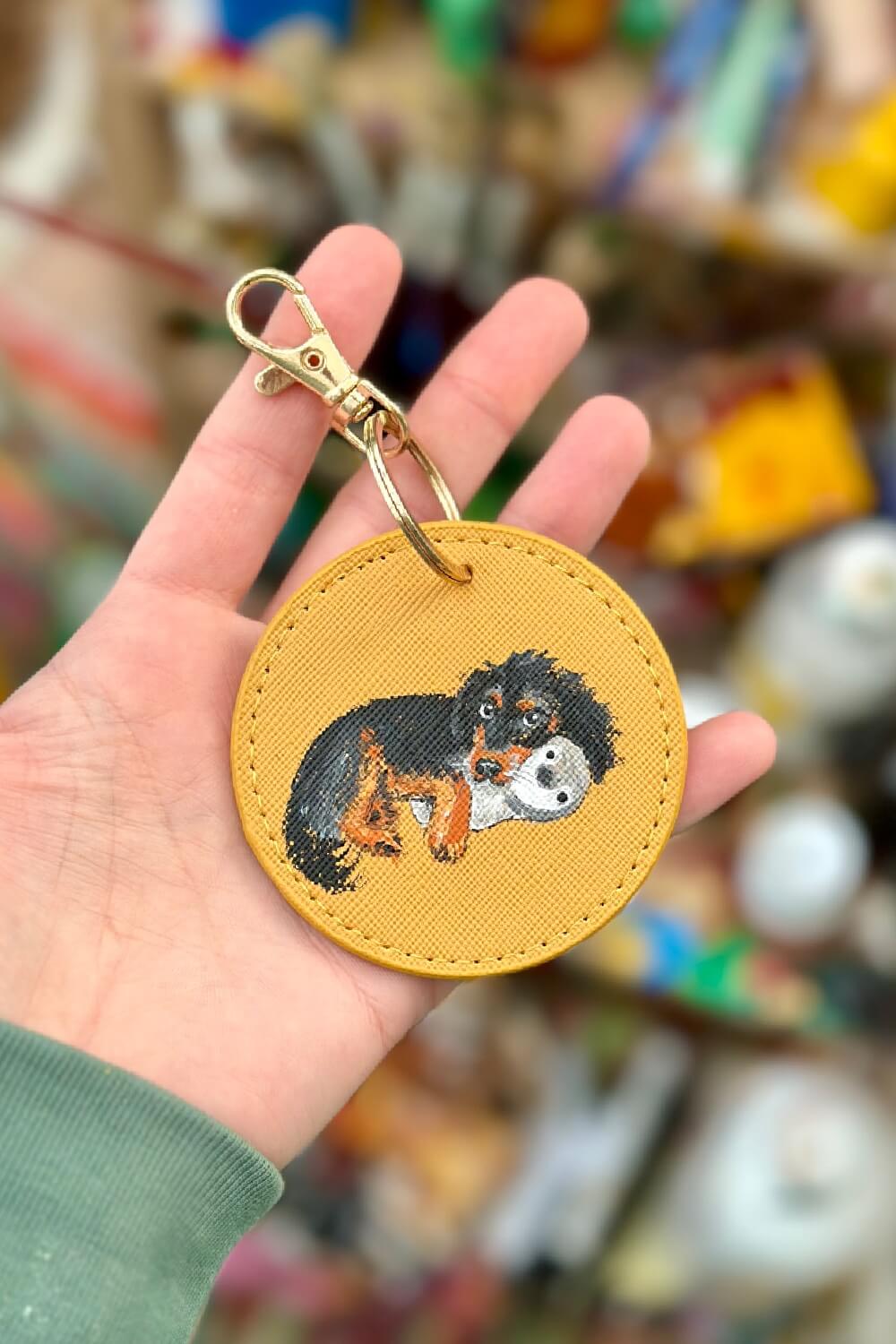 Pet Portrait Hand Painted Key Ring, custom made