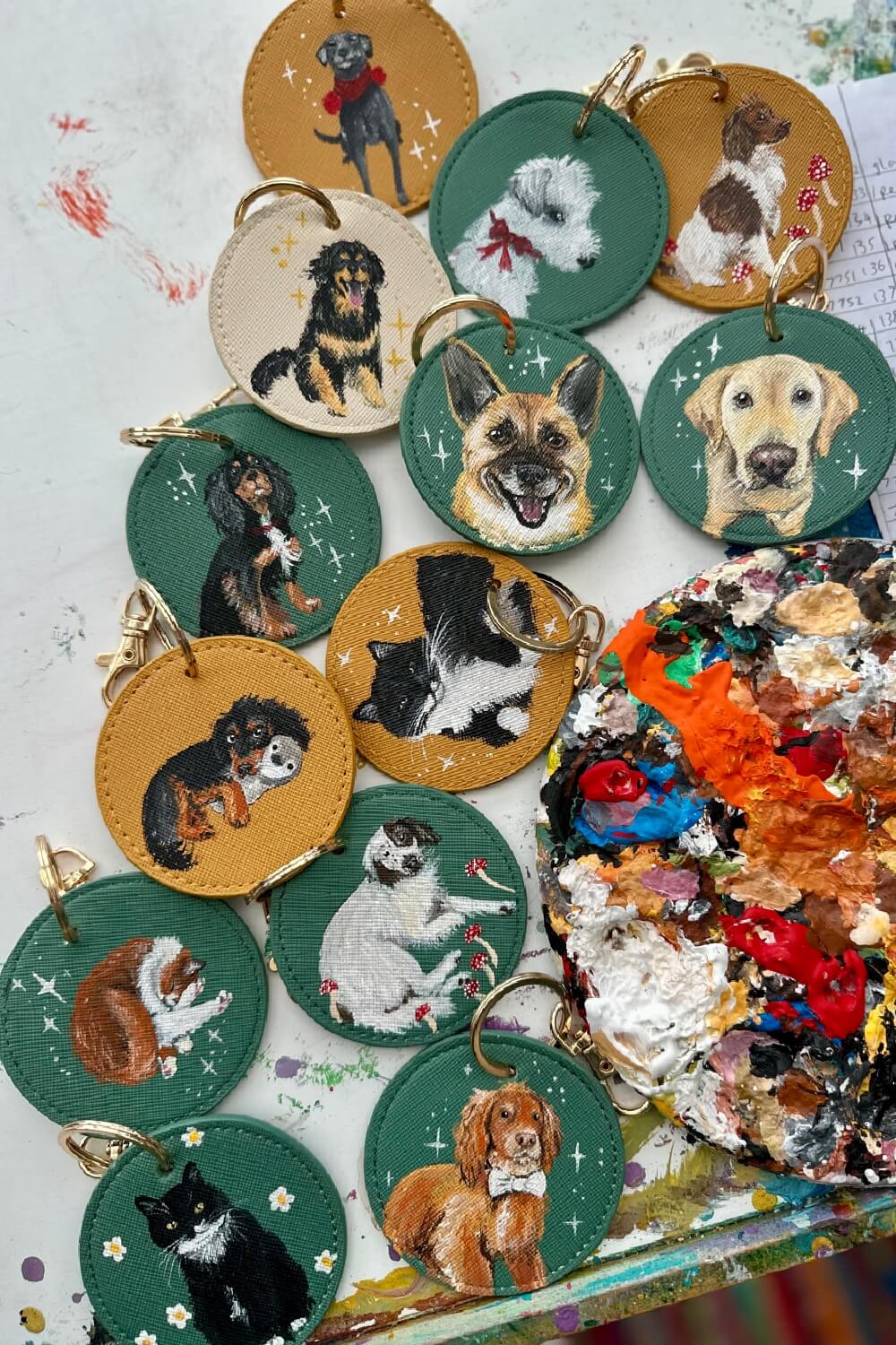 Pet Portrait Hand Painted Key Ring, custom made
