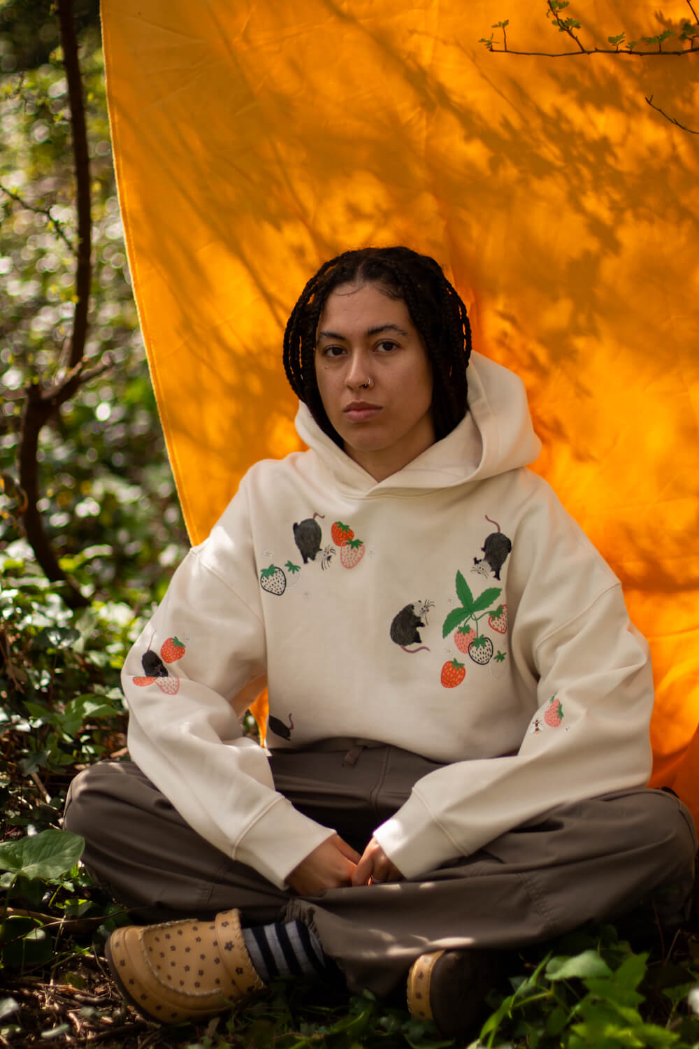 Opossums & Strawberries Oversized Boxy Hoodie