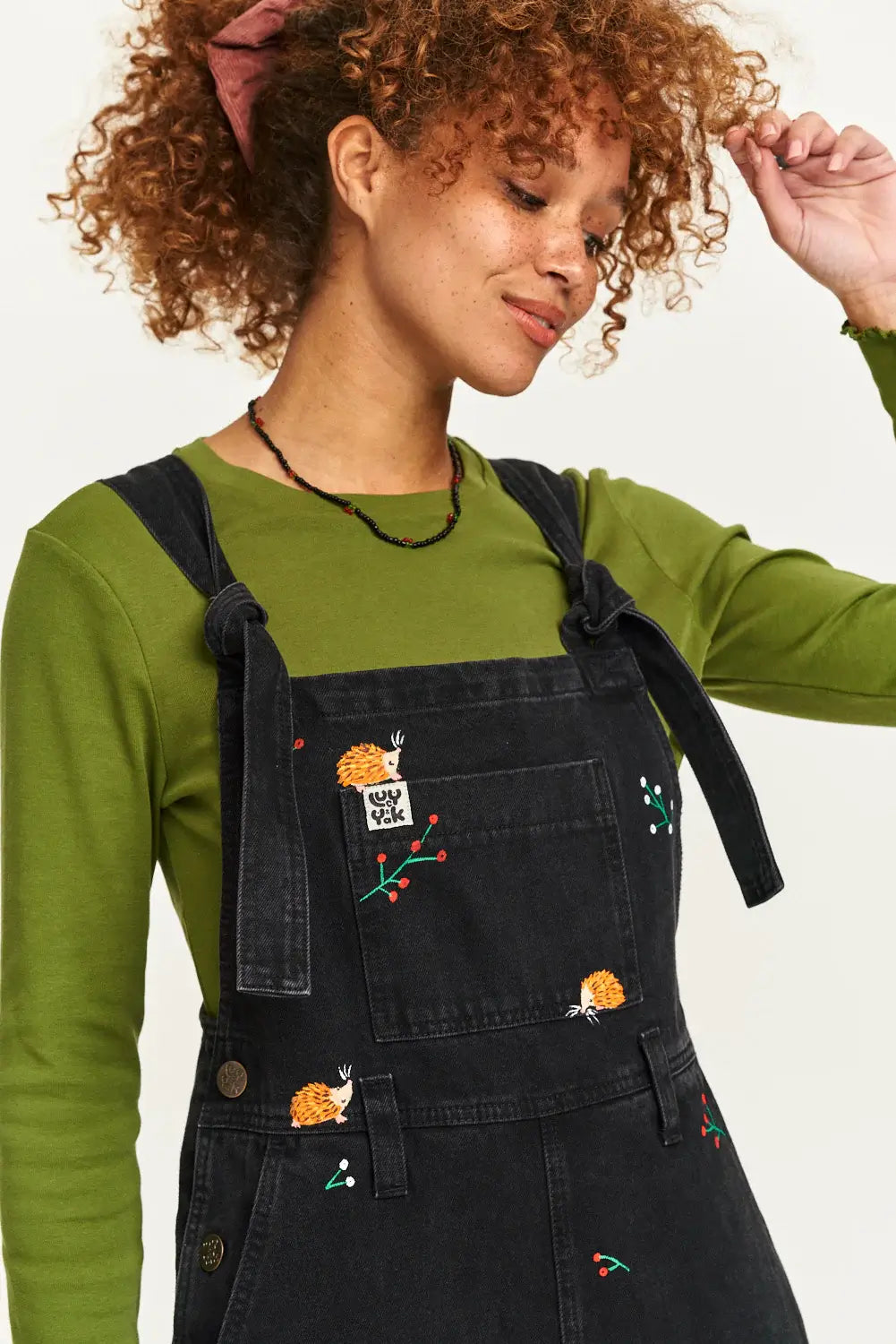 Hand painted hedgehog Lucy and yak dungarees
