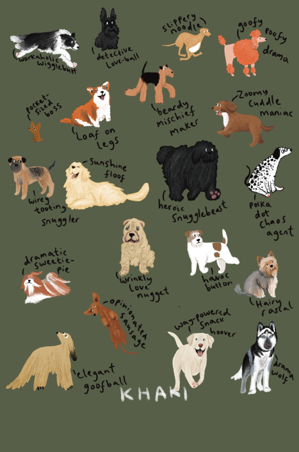 Dog Breeds T-shirt- quirky phrases edition