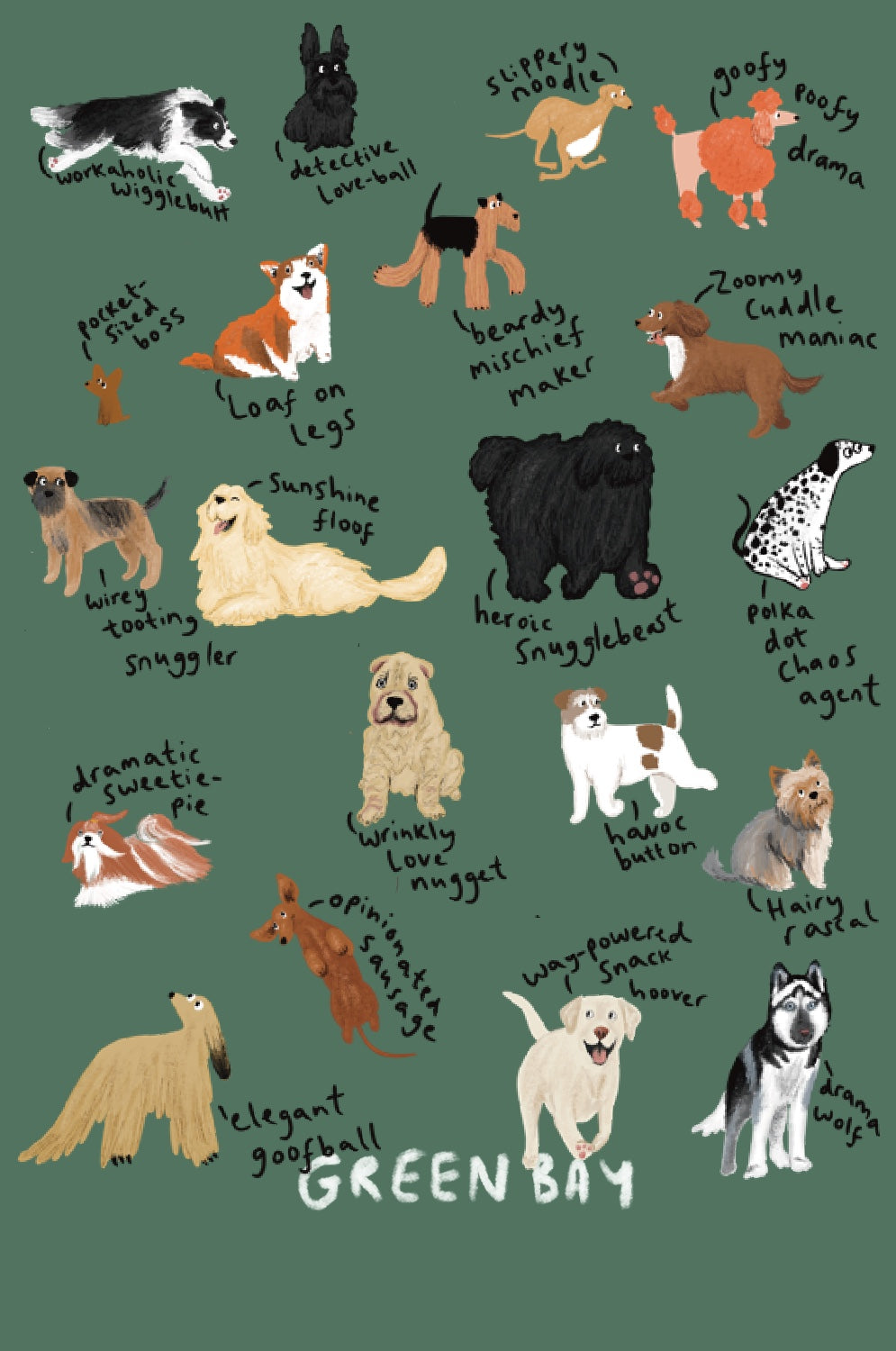 Dog Breeds T-shirt- quirky phrases edition
